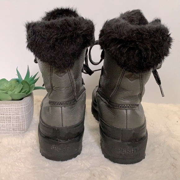SPERRY Maritime black fur gray Leather Winter Boots - Picture 6 of 10